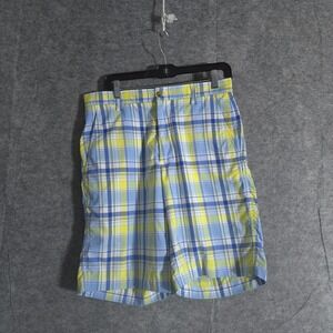 FJ Golf Shorts‎ Men's W30 Plaid Flat Front Golf Active Casual Blue Yellow